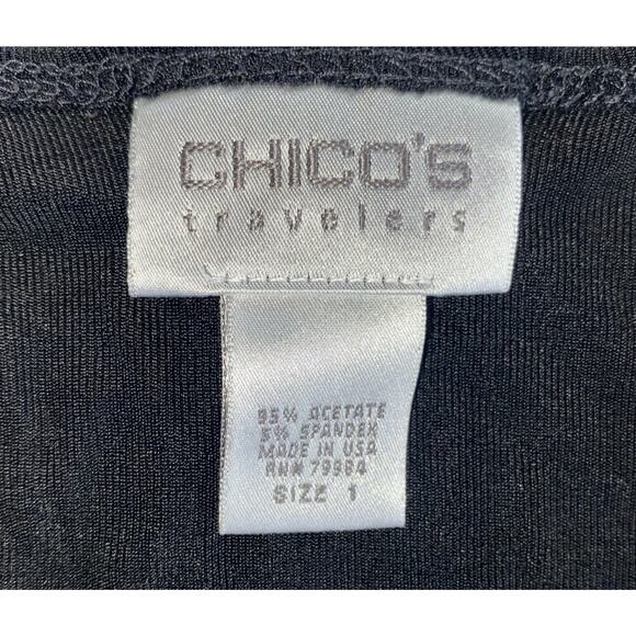 Chicos Travelers Black Open Front Open Short Sleeve Cardigan Size 1 Tie Front - Picture 4 of 5